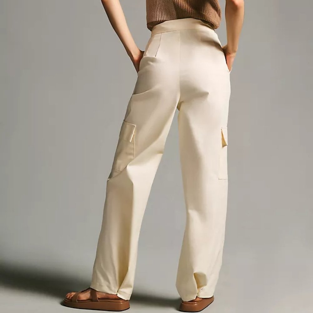 Anthropologie Du Paradis Cargo Cotton Chino Trousers Size 16 NWT Neutral Basic - Picture 3 of 15